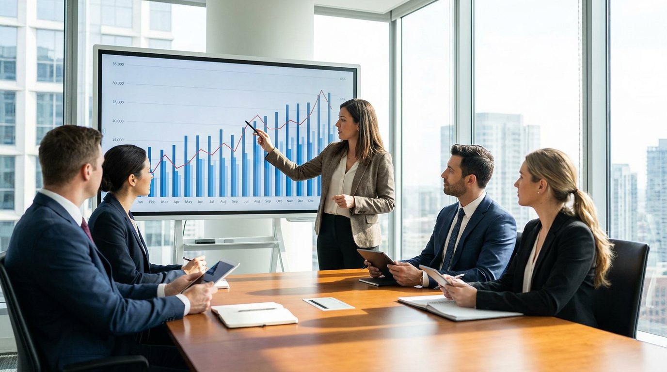 Nebraska Tax advisor presenting financial results to business clients